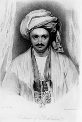 Portret van Sir Alexander Burnes (1805-41) gegraveerd door E.Findes